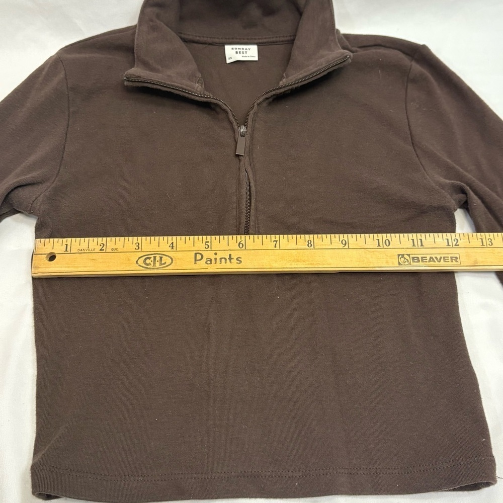 Sunday Best by Aritzia Brown Quarter Zip Cropped Long Sleeve Shirt Brown Wom XS - Picture 5 of 7